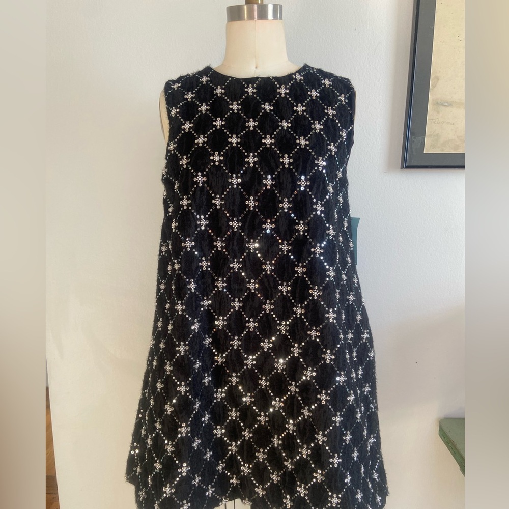 Ladies dress hand sequined in pattern on recycled poly ALine shape